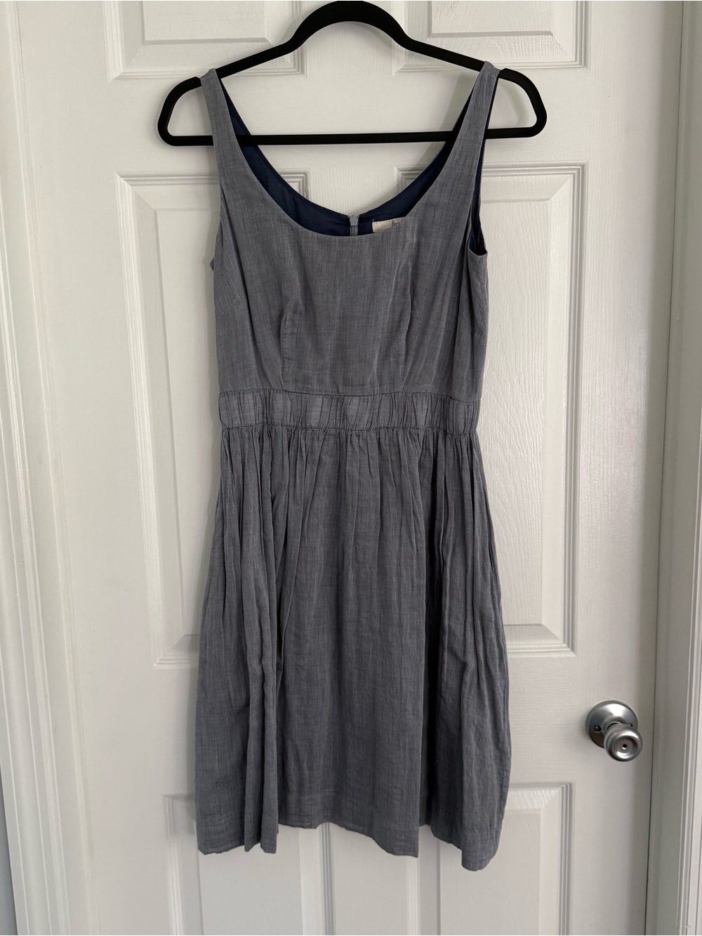 Women's Grayish Blue Sleeveless Summer Dress - Classic Scoop Neck